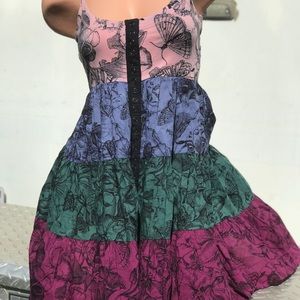 Betsey Johnson black moth goth sundress vintage punk cotton stretch colorblock